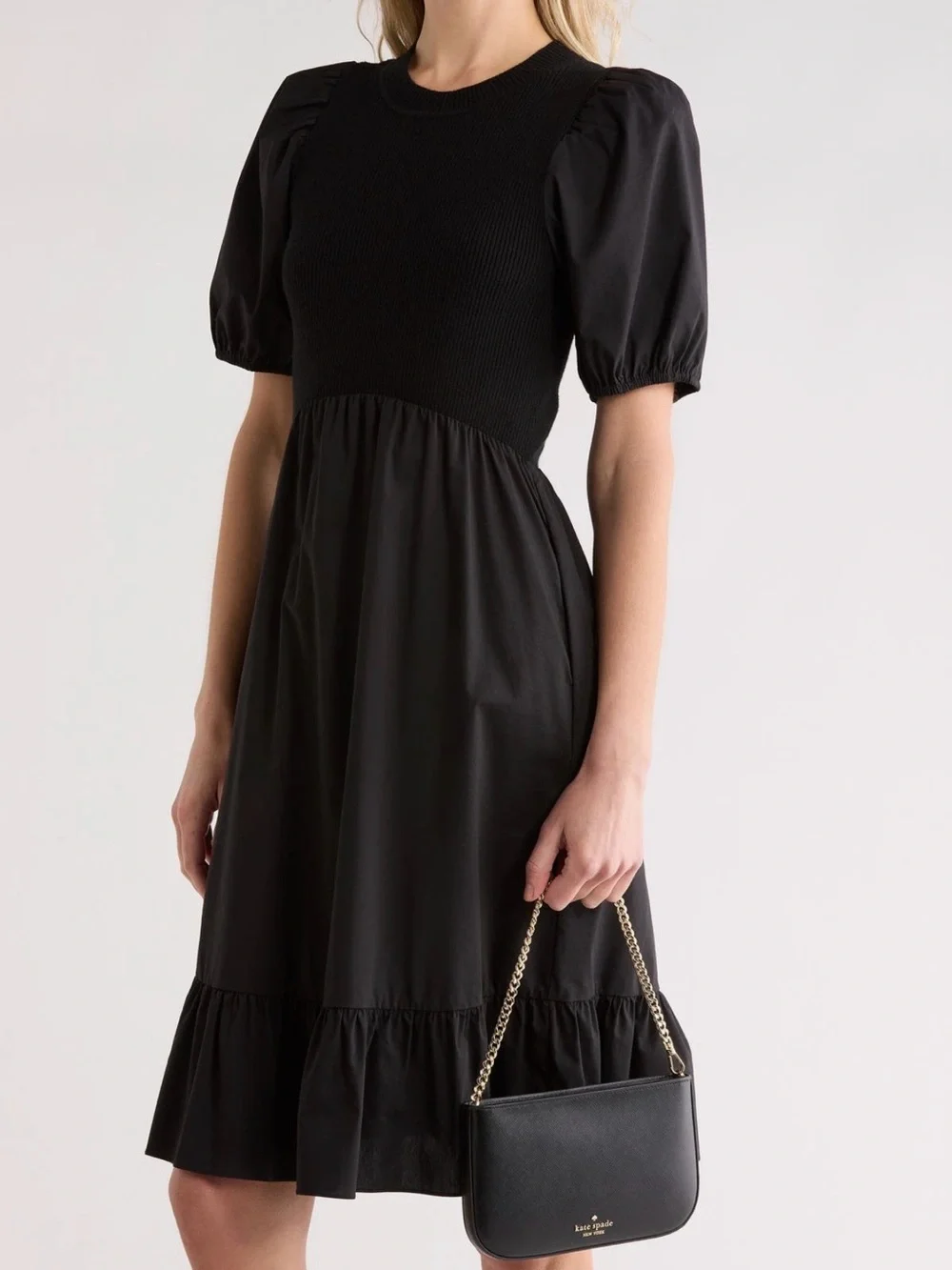 kate spade Black Leather Shoulder Bag with Gold Chain Strap